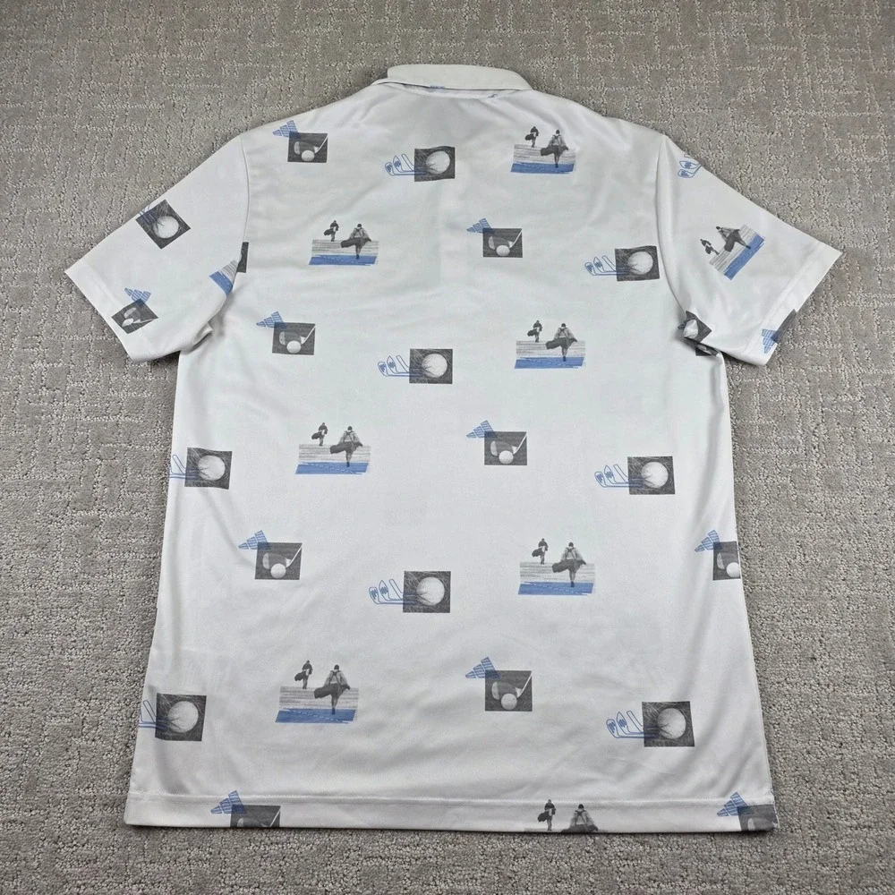 Adidas Mens Golf Polo Shirt White Blue Graphic AOP Performance Size Medium